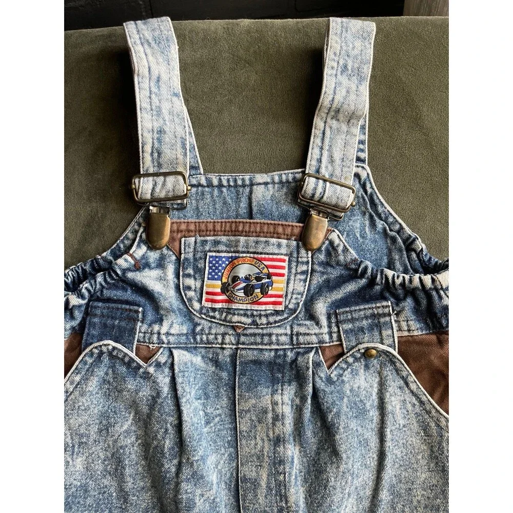 Vintage 80s acid wash racing Overalls